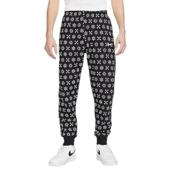 Nike Club Fleece Men's Size L Monogram Sweatsuit 2 PC Tracksuit Black/White NWT - Picture 3 of 13